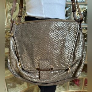 Kooba Jonnie Metallic Python Print Shoulder Bag Boho Purse